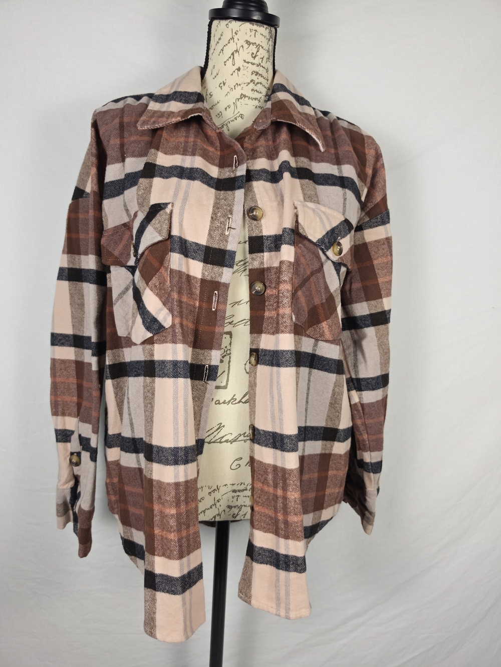 Blu Pepper Plaid Button-Up in Pink, Brown and Black